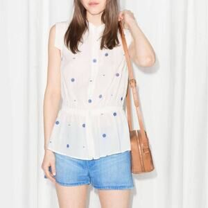 & Other Stories Pinwheel Embroidered Peplum Ruffle Button Down Blouse
